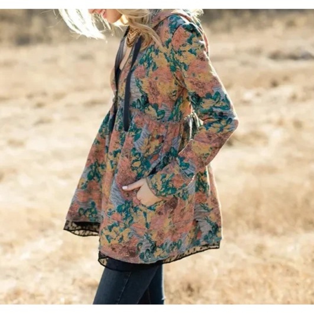 Evy's Tree The Sophie Vintage Floral Zip Hoodie Tunic Boho Ruffle Size XL